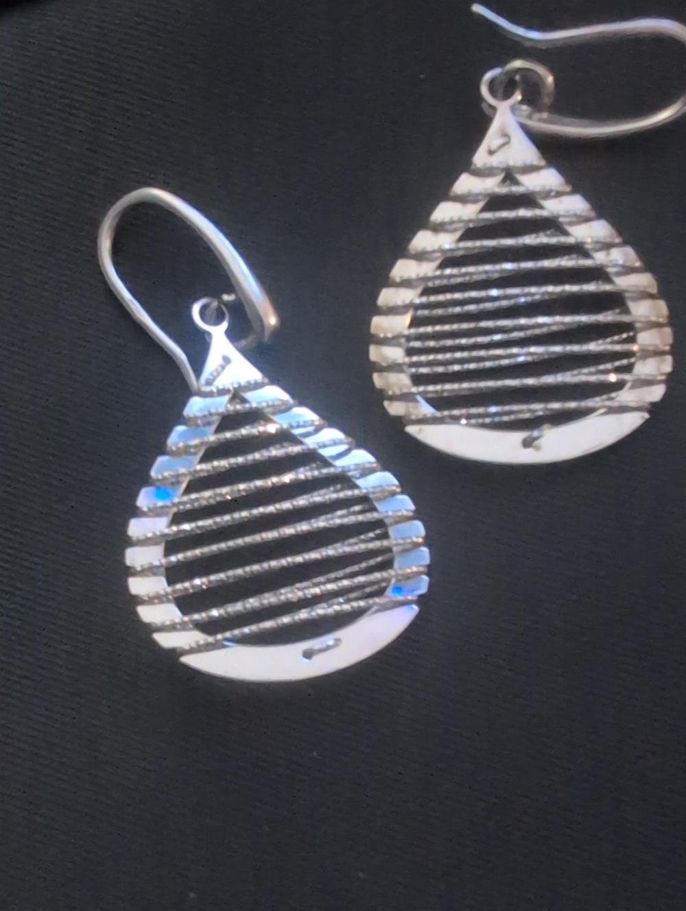 925  Italy Silver Teardrop Diamond Wire-Frame Earrings